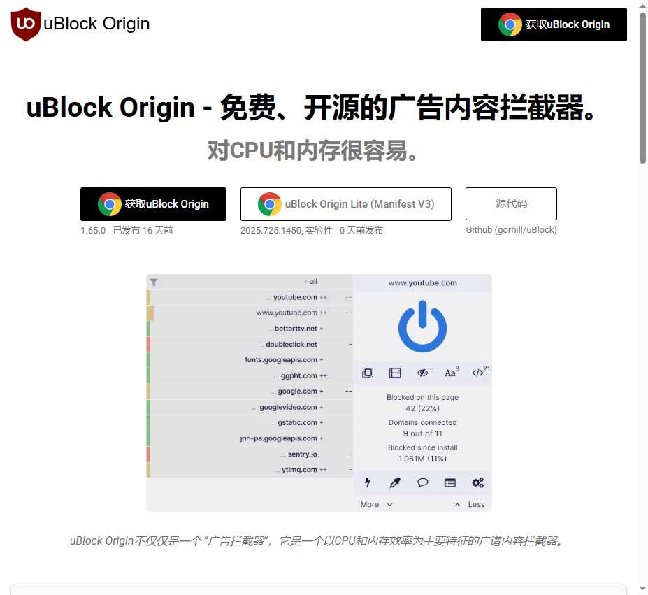 uBlock 网站截图