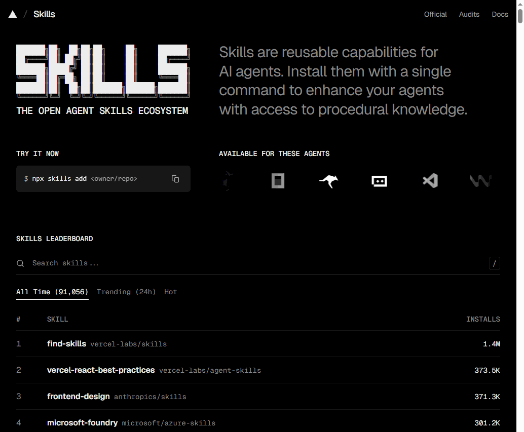 Skills.sh 网站截图