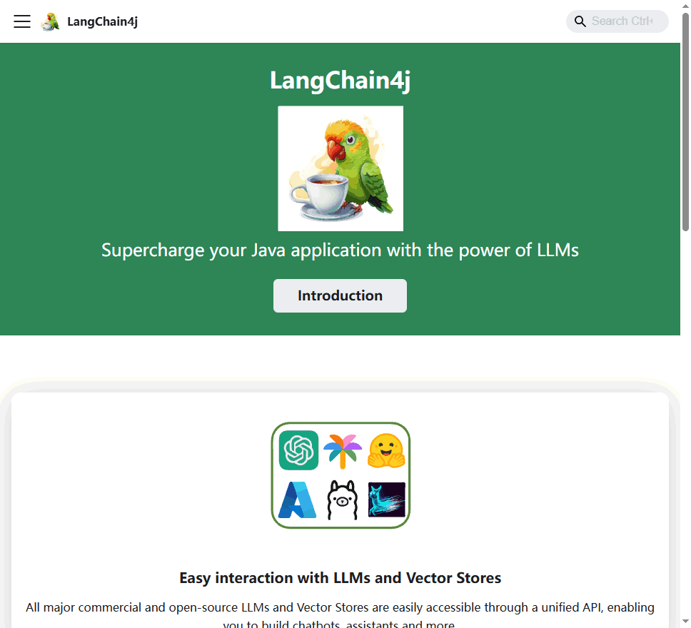 LangChain4j 网站截图